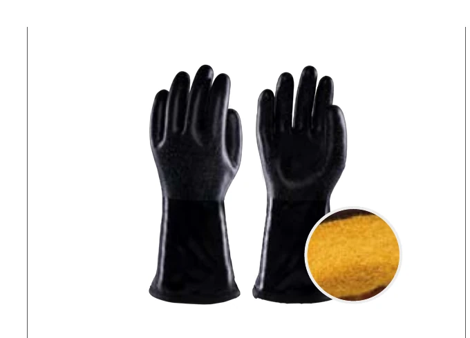 Catalog view of blue PUT5 chemical-resistant gloves with liner detail