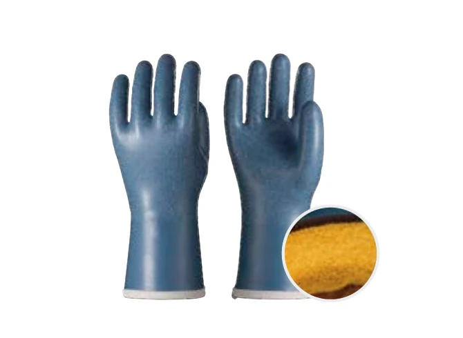 Catalog view of blue PUX5 water-based PU thermal gloves with liner detail