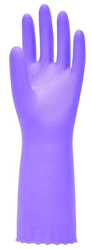 Patterned palm view of purple 808 PVC household glove