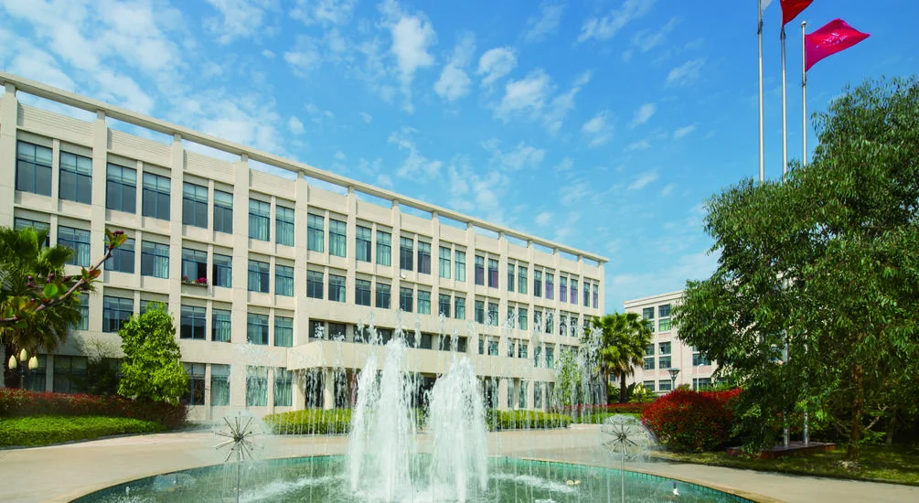 EA GLOVE factory buildings and courtyard fountain